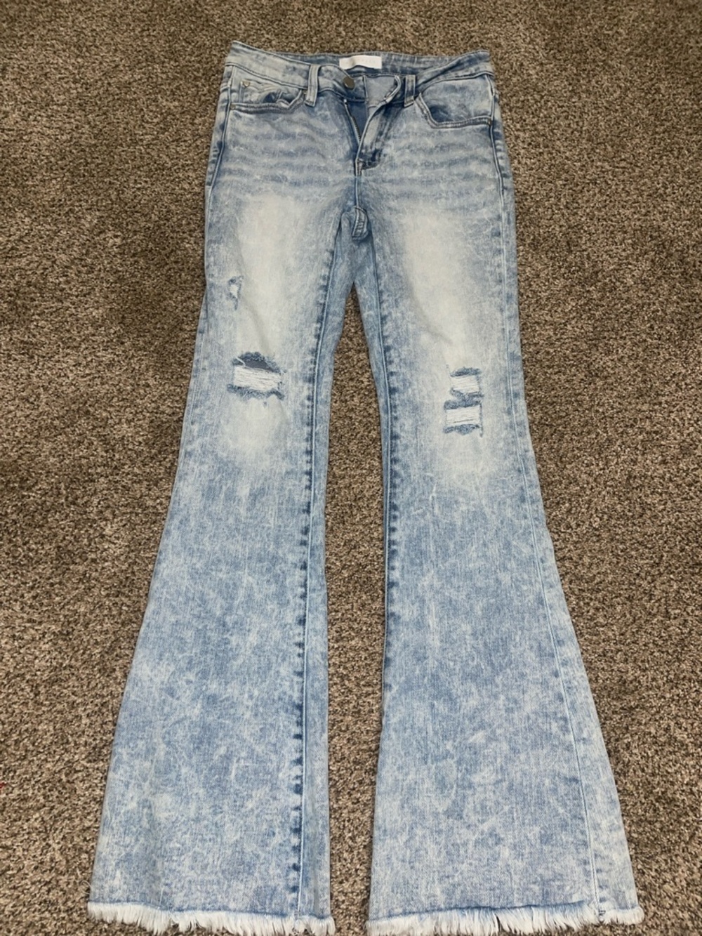 Light Blue Distressed Flare Jeans with Frayed Hem